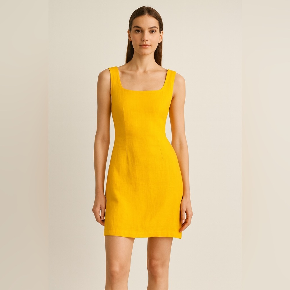 Vintage Amber Yellow Linen Dress Size 6